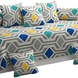 MANIQATEX Diwan Set Covers Cotton 8 Pieces Designer Printed Standard Diwan Set (1 Single Bedsheet, 2 Bolster Covers, 5 Cushion Covers (Multicolour 06)-image-73