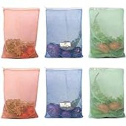 HomeStrap Reusable Mesh Fridge Storage Zipper Bags For Fruits And Vegetables(Multicolour, Standard) - Set of 12-17