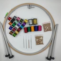 Aari/Maggam Work Stand with Wooden Frame, 18'' Embroidery Frame and Tambour Stand, Hoop with Zari Thread in Gold, Silver, Multicolor and Other Combo-image-57
