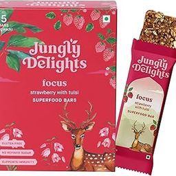 Jungly Delights | Box of Focus: Strawberry with Tulsi | Superfood Bars | Box of 5 X 38g | Gluten and Refined Sugar Free | All Natural | Healthy & Delicious | Supports Immunity-image-26