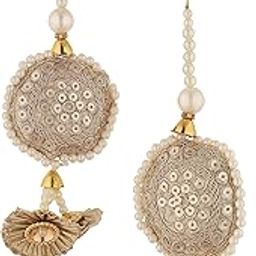 MS ZARIWALA Golden Handmade Latkan Tassels | Designer Ethnic Hangings for Saree Border, Blouse, Suits, Dupatta, Lehenga & Art and Craft Decoration (Pair of 2, Golden)-97