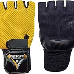 VICTORY ACE Leather Palm with Wrist Support Gym & Fitness Gloves (Colour May Vary) (Yellow)-image-45