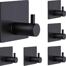 KONSSEE Adhesive Hooks Heavy Duty Stick on Wall Towel Hooks Door Waterproof Stainless Steel Adhesive Towel Hooks Holders for Hanging Clothes Bathroom (New Hook 6 PC Black)-image-18