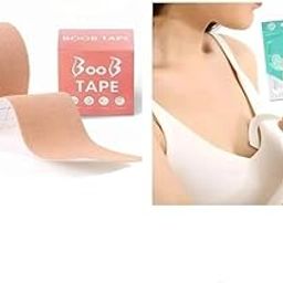 Women Cotton Spandex Boob Tape with Body Tape Fashion Body Breast Lift Tape for Bra Multipurpose (Beige) (5 Meter)-image-76