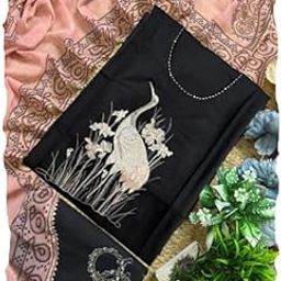 Trendy Women's Black Cotton Unstitched Suit Fabric with Elegant Crane Bird Embroidery, Modern Design with classy look-picture-8