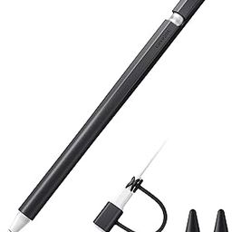 Fintie Silicone Sleeve for Apple Pencil 1st Generation, Ultra Light Pen Skin Case Cover Accessories Soft Protective iPad Pencil Grip Holder with 2 Nib Covers, Cable Adapter Tether, Black-image-23