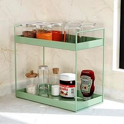 WonderStand Metal NOVA (Pistachio Green) 2-Tier Countertop Multipurpose Organizer | Tiered Shelf Storage Rack, Counter Top Organiser Storage Shelf For Home Kitchen And Bathroom-23