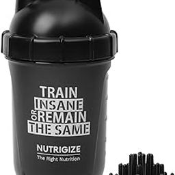 Nutrigize Smart Classic Atom Leakproof Protein Sipper Bottle, Shaker Bottle with Blender ball 500 ml (Black)-image-6