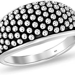 925 Sterling Silver Statement Rings for Women | Antique Caviar Beads Stackable Finger-Ring for Women's-5