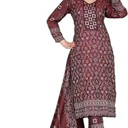 Women Acro Wool Floral Motif Pattern Suit (Unstitched) Dress Material With Stole, 9 Meters Fabric, Maroon-picture-5