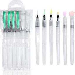 Plastic Water Synthetic Brush Pens Watercolor Brushes 6 Pcs Set with Different Size Tips Water Reservoir Pen for Watercolour Painting Oil Acrylic Painting & Calligraphy-18