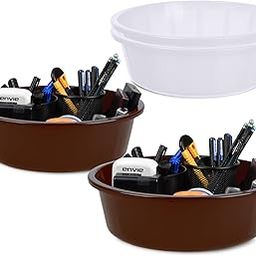 Pack of 4 Desk Organizer | Stationery Organizer | Multipurpose Storage Organizer | Office Supplies for Pen-Pencil-Staplers | Desktop Organizer | 6 LTR | White & Brown-image-74
