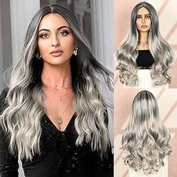 Creamily Wig for Women Grey,Full Head Hair Wigs for Women Natural Wavy,Fashionable Smooth Long Hair Wig Heat Resistant Fiber 26 Inches for Party Cosplay-image-84