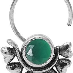 Stone Nose Pin Wire Nose Pin in Pure 92.5 Sterling Silver-image-43