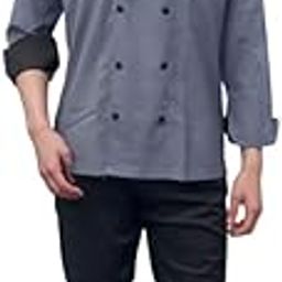 Chef Coat for Men Single Breasted with Black Piping and Black Buttons. Full Sleeves Chef Coat Two Piece Back with Slit. Light Weight Fabric (IN, Alpha, S, Regular, Big, Grey)-picture-6