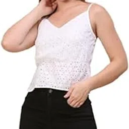 jc jummy couture Best Women Summer Casual V-Neck White Embroidered Cotton Top (Large, White)-picture-1