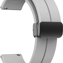 22MM Silicone Strap with Folding Magnetic Lock Compatible with Samsung Galaxy Watch 3 45mm/ Galaxy Watch 46mm/Gear S3 Classic/Frontier Compatible All 22MM Watches(Only Strap)-Grey-25