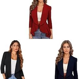 Women's Single Breasted Relaxed Fit Shawl Collar Blazer in Black, Navy, and Dark Grey.-image-3