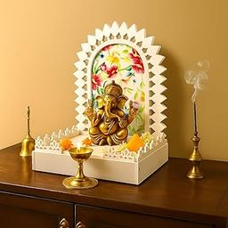 Heartily Utsah Ganpati & Durga Mandap for Home | Ganesh Chaturthi Decoration Tabletop Makhar with LED | DIY & Reusable | 2ft Royal White-image-50