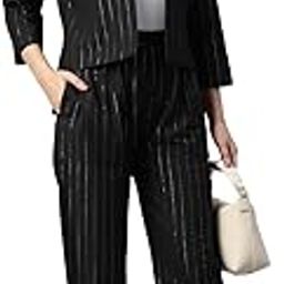 Women Self Desinged Striped Black Coat and Trouser Co-Ord Set-image-20
