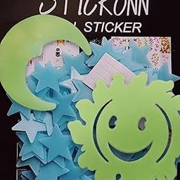 Stickonn Blue Colour Fluorescent Glow in The Dark Star Wall Sticker(75 Stars and 1 Sun & 1 Moon, Size: 3x3 cm)-image-39