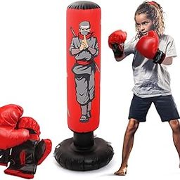 Inflatable Kids Punching Bag with Boxing Gloves, 47" High Free Standing Bounce Back Bag for MMA, Karate, Taekwondo and Kick, Gifts for Kids, Boys and Girls-image-14