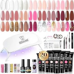 ROSALIND Poly Nail Gel Kit with U V Light, 20 Colors Clear Natural Pink Poly Nail Gel Starter Kit Glitter Pink Poly Nail Gel Kit with Tools for French Nail Art DIY-image-79