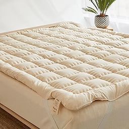 Wow 100% Organic Merino Wool Pillow Top Mattress Topper 2" for Back Pain Relief | Non-Toxic Raw Cotton Cover | Natural Cooling Quilted Fitted Mattress Pad | Hand Made Authentic Comfort | Medium Firm-image-62