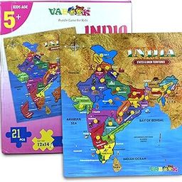 VABOOK Puzzle Game for Kids – India Map, Wooden Mapology for Kids | Educational Geography Toy with States, Capitals & Landmarks | Best Gift for Boys & Girls 5+-10