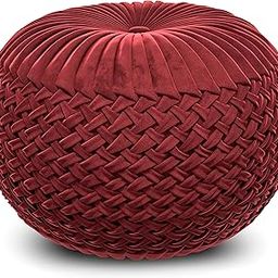SIMPLIHOME Grafton Round Pouf, Footstool, Upholstered in Maroon Velvet, for the Living Room, Bedroom and Kids Room, Transitional, Boho-image-37