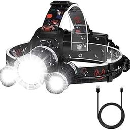 KDG TREADS Headlamp Rechargeable Headlight with 3 Lights 4 Modes, 6000 Lumen Super Bright Led Lamp, Hands-Free Flashlight Headlamp for Running, Camping, Fishing, Cycling, Hiking, Waterproof-8