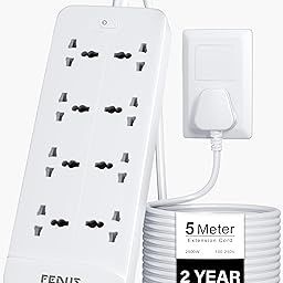 FEDUS Surge Protector, 8 Universal Sockets with MOV, OLP Protection, 5 Meter 16 Feet Long Cable, Extension Board Cord, Automatic Overload Protection, Fireproof Power Strip Switch Board, Spike Guard-image-38