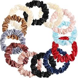 RECTYO GALLERY 12 Pieces Small Silk Scrunchies for Holders Thin Hair Bands Thick Curl Hair Ties Skinny Hair Ties Ropes for Women Girl (Fresh Color)(MULTICOLOR)-image-14