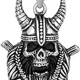 Fashion Jewellery Vintage Evil Demon Helmet Horn Skull Pendant Necklace Men's Jewelry Chain Pendant Necklace for Men Chain Necklace for Boy Girl Gifts Necklace for Men Women-image-45