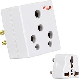 MICA 6 amp. to 16 amp. Ceramic Inside Solid 3 Pin Conversion Plug Qty - 1 (White) and MICA 3 Pin Universal Travel Adapter Conversion Plug - Qty 1 (White) - Pack of (2)-12