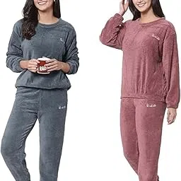 ukal Combo Pack of 2 Women Winter Nightsuit Ladies Warm Night Suit Girls Pyjama Women's Top and Pajama Pants Regular Fit Pyjama Set-picture-28