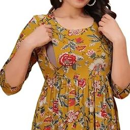 Women's Pure Cotton Floral Printed Both Side Invisible Vertical Zipper Feeding Kurti | All Over Printed Maternity Gown Kurta-image-29