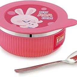 LUCIDO Linex Airtight Leakproof Stainless Steel Insulated Toddler Baby Feeding Bowl with Spoon (380 ML, Pink)-picture-19