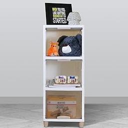 DAS SHOPI 3 Units Foldable Plastic Cabinet for Storage Wardrobe with Transparent Door for Clothes Kitchen Storage Cupboard for Multipurpose use Rack for Storage Cabinet, Box Modular Drawer (3 Tier)-image-73