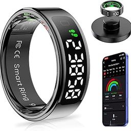 AMOVAN Smart Ring with Display Screen Health Tracker and Touch Button, Bluetooth Connection Vital Health Ring Tracks Heart Rate/Blood Oxygen/Sleep/Sports Activities, IP68 Waterproof (Black, 10#)-image-53