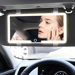 WOQSWEL Car Sun Visor Vanity Mirror, 3 Light Mode Big Led Mirror with 80 LEDs, Rechargeable with Touch Control-image-52
