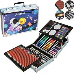 Asera Art Set for Kids, 145 Pieces Drawing Kit with Colour Pencils, Oil Pastels, Paint Brushes for Kids Birthday Return Gifts Multicolor (Space)-image-98
