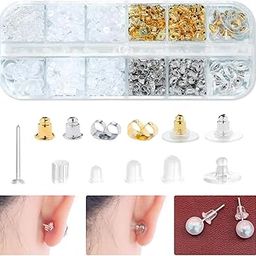 MAYCREATE® � 600Pcs Earrings Back Stopper for Ear Studs,12-Style Clear Earring Stopper Clutch Metal Silicone Earring Backs Replacement Kits for Fish Hook Studs Hoops - with Storage Box-picture-14