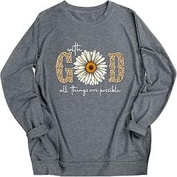 Ounar with God All Things Are Possible T-Shirt Faith Sayings Daisy Flower Leopard Print Long Sleeve T-Shirt Pocket Sweatshirt-image-16