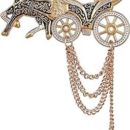 Horse Chariot Shaped Layered Chain Brooch for Men B1775-FBA-image-2