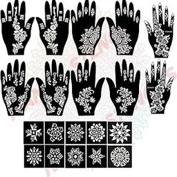 Ivana's Mehndi Tattoo Stencil Mehndi Design for Hands Set of 20 pc Combo Pack,10 Pcs Hand Design 10 pcs Round Stencils for Women, Girls and Kids, Easy to Use in Just 4 Simple Steps- CPT-2040-53