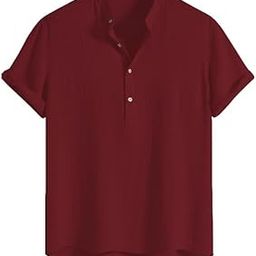 Men's Casual Mandarian Collar T Shirts Short Sleeve Bubble Textured Short Kurta Fashion Beach Summer Kurta-image-80