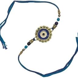 Traditional Evil Eye Rakhi Bracelet with Blue Thread and Beaded Design, Religious Protection Amulet-image-71