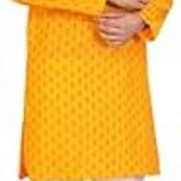 Men's Yellow Printed Cotton Kurta – Traditional with Golden Motifs, Straight Fit, Full Sleeve Ethnic Outfit-image-3
