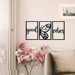 Kumawat Craft Good Vibes Butterfly Wall Art, 3-Piece Modern Home Decor Set, Black Frame-image-85